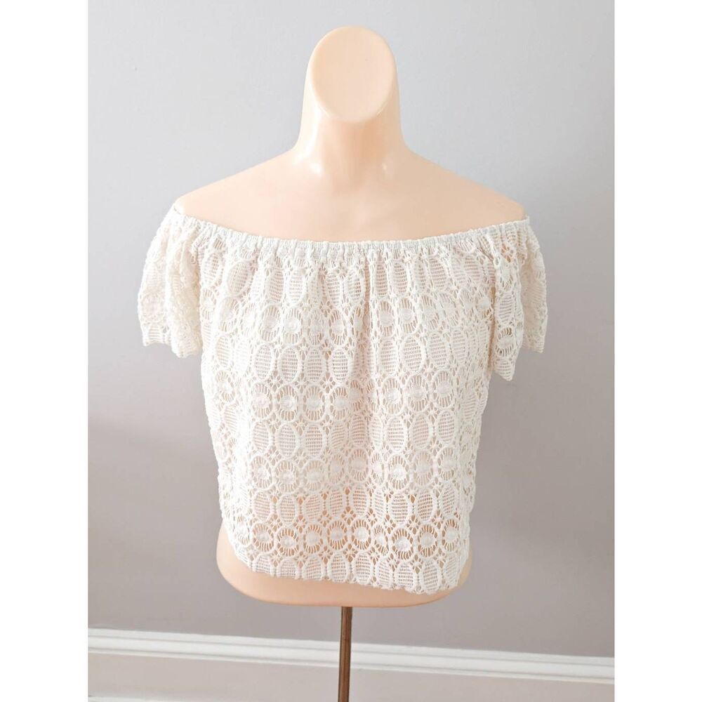 Charlotte Russe Off Shoulder White Lace Crop Top